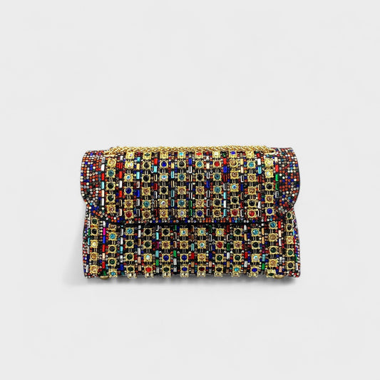 Caridad Rosa - Bolso de hombro con cadena elegante y diamantes de colores