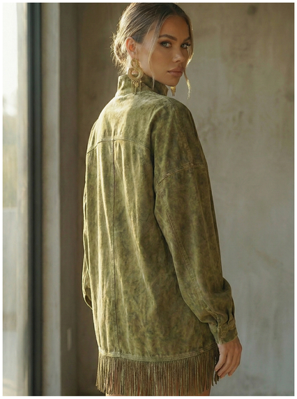 Amalia - Vestido de ante con cuello alto y flecos